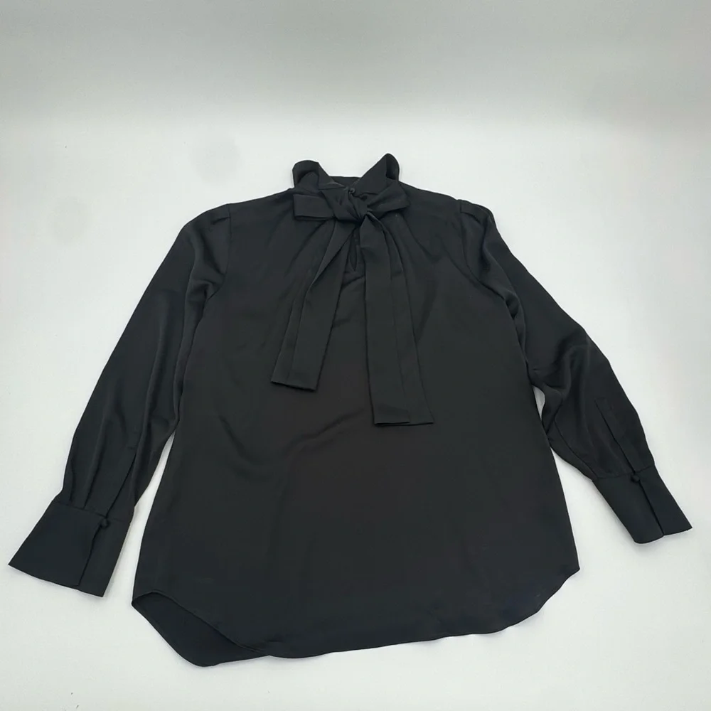 Ann Taylor Elegant Black Bow-Tie Blouse - Picture 3 of 10